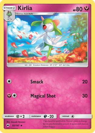 Kirlia 092  - Reverse Holofoil SM  Burning Shadows - Uncommon SM - Burning Shadows Pokemon Single  Squirtle Squad Card Shop.