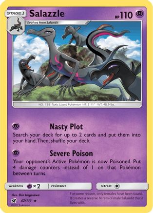 Salazzle 047/111  - Reverse Holofoil SM  Crimson Invasion - Holo Rare SM - Crimson Invasion Pokemon Single  Squirtle Squad Card Shop.
