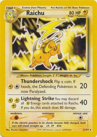 Raichu 021  - Unlimited Neo Revelation - Rare Neo Revelation Pokemon Single  Squirtle Squad Card Shop.