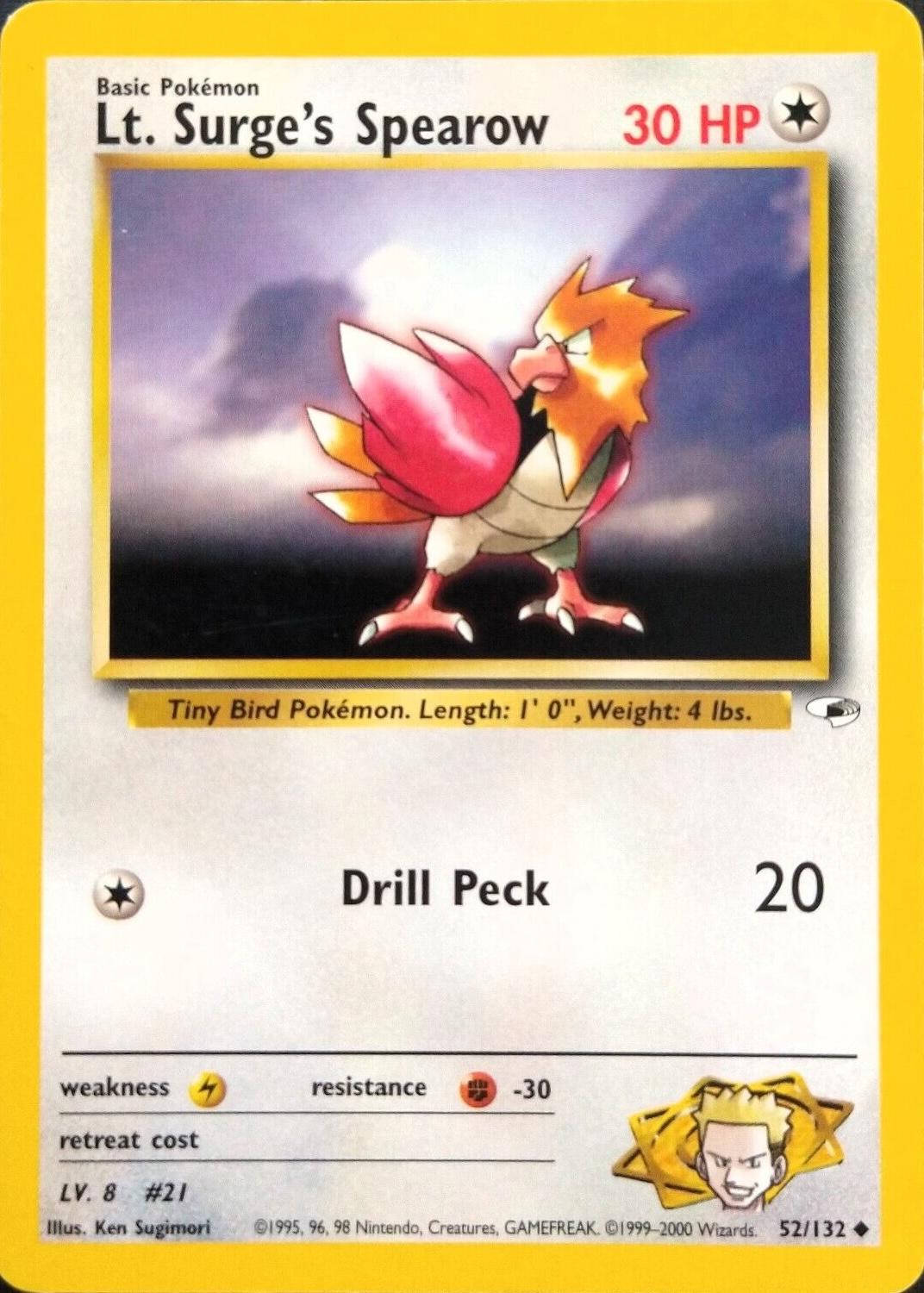 Lt. Surge's Spearow (52) (52) 052  - Unlimited Gym Heroes - Uncommon Gym Heroes Pokemon Single  Squirtle Squad Card Shop.