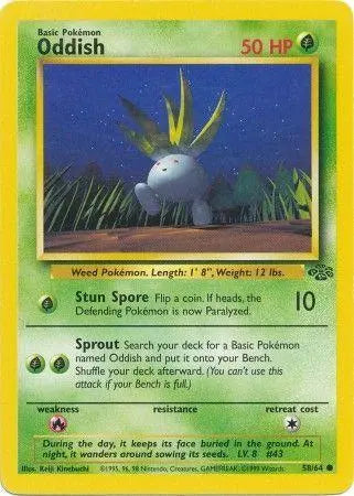 Oddish 58/64 Jungle Ulimited Pokemon Card Jungle Pokemon Single  Squirtle Squad Card Shop.