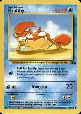 Krabby 051/62 - Fossil Unlimited - Common Pokémon Card Fossil Pokemon Single  Squirtle Squad Card Shop.