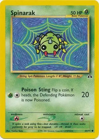 Spinarak 064  - Unlimited Neo Discovery - Common Neo Discovery Pokemon Single  Squirtle Squad Card Shop.