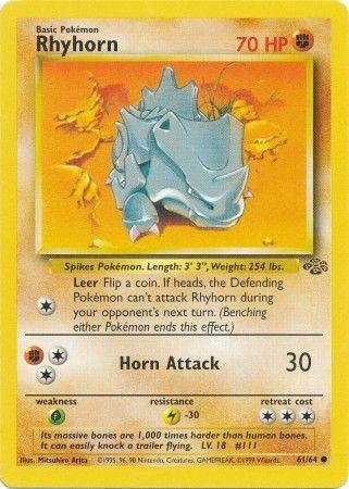 Rhyhorn 61/64 Jungle Ulimited Pokemon Card Jungle Pokemon Single  Squirtle Squad Card Shop.