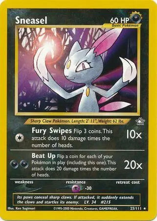 Sneasel 025  - Unlimited Neo Genesis - Rare Neo Genesis Pokemon Single  Squirtle Squad Card Shop.