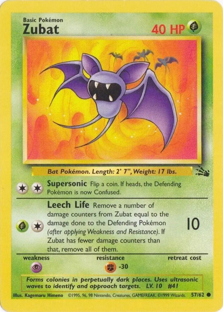 Zubat 057/62 - Fossil Unlimited - Common Pokémon Card Fossil Pokemon Single  Squirtle Squad Card Shop.