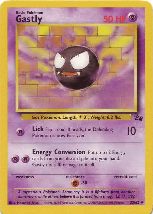 Gastly 033  - Unlimited Fossil - Uncommon Fossil Pokemon Single  Squirtle Squad Card Shop.
