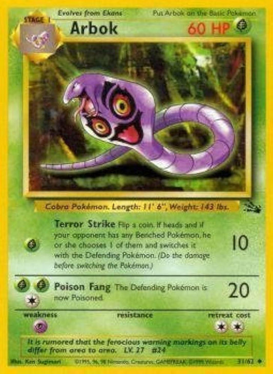Arbok 031/62 - Fossil Unlimited - Uncommon Pokémon Card Fossil Pokemon Single  Squirtle Squad Card Shop.