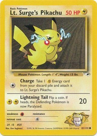 Lt. Surge's Pikachu 081  - Unlimited Gym Heroes - Common Gym Heroes Pokemon Single  Squirtle Squad Card Shop.