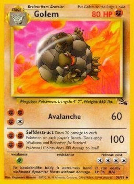 Golem 036/62 - Fossil Unlimited - Uncommon Pokémon Card Fossil Pokemon Single  Squirtle Squad Card Shop.