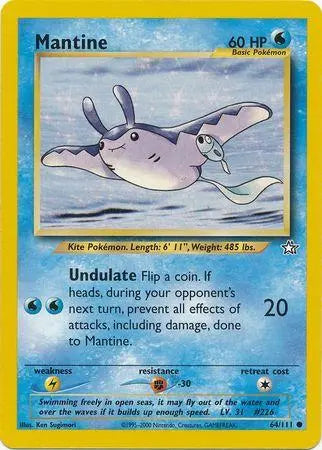 Mantine 064  - Unlimited Neo Genesis - Common Neo Genesis Pokemon Single  Squirtle Squad Card Shop.