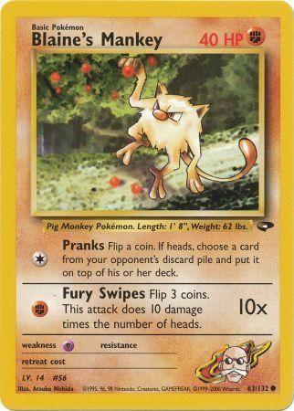 Blaine's Mankey 063  - Unlimited Gym Challenge - Common Gym Challenge Pokemon Single  Squirtle Squad Card Shop.