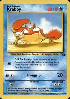 Krabby 051  - Unlimited Fossil - Common Fossil Pokemon Single  Squirtle Squad Card Shop.