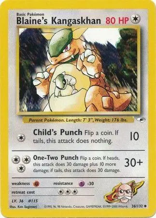 Blaine's Kangaskhan 036  - Unlimited Gym Heroes - Uncommon Gym Heroes Pokemon Single  Squirtle Squad Card Shop.