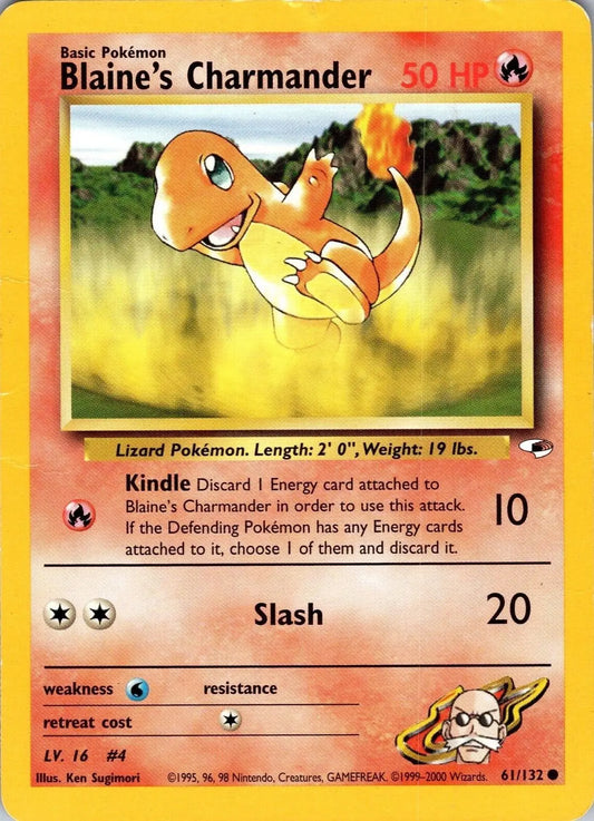 Blaine's Charmander 061  - Unlimited Gym Heroes - Common Gym Heroes Pokemon Single  Squirtle Squad Card Shop.