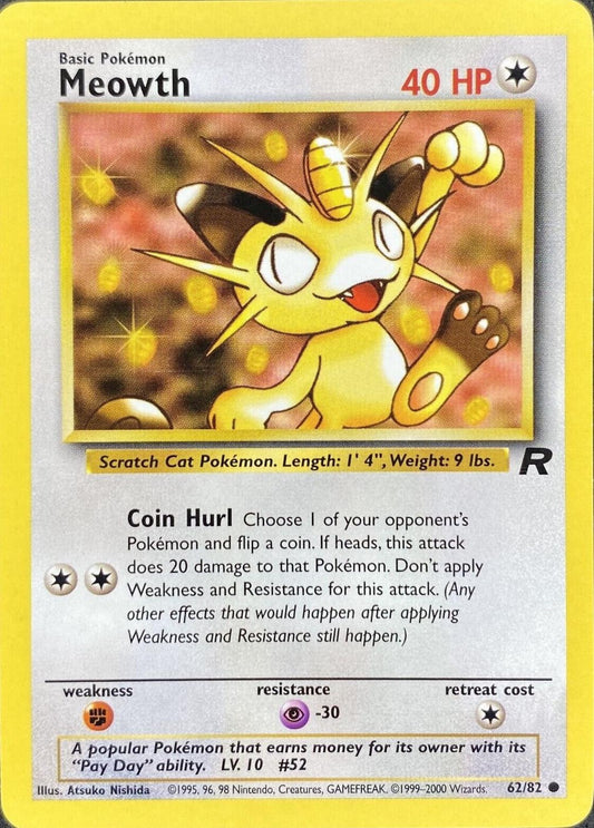 Meowth 062  - Unlimited Team Rocket - Common Team Rocket Pokemon Single  Squirtle Squad Card Shop.