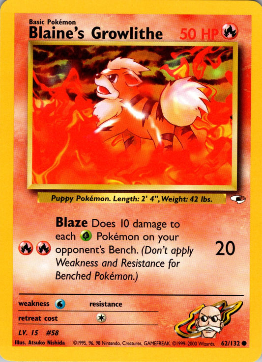 Blaine's Growlithe (62) (62) 062  - Unlimited Gym Heroes - Common Gym Heroes Pokemon Single  Squirtle Squad Card Shop.