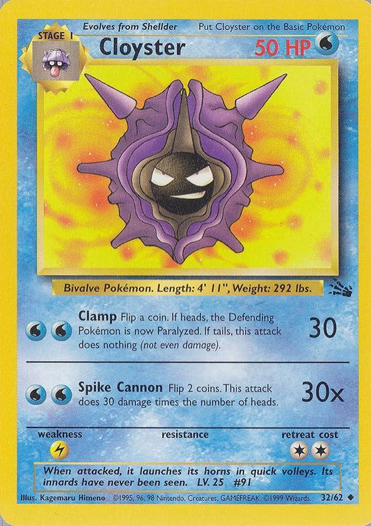 Cloyster 032/62 - Fossil Unlimited - Uncommon Pokémon Card Fossil Pokemon Single  Squirtle Squad Card Shop.