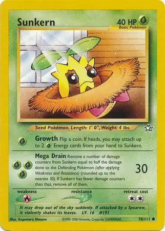 Sunkern 078  - Unlimited Neo Genesis - Common Neo Genesis Pokemon Single  Squirtle Squad Card Shop.