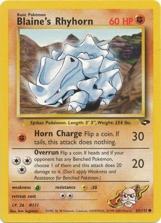 Blaine's Rhyhorn 065  - Unlimited Gym Challenge - Common Gym Challenge Pokemon Single  Squirtle Squad Card Shop.