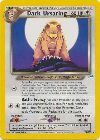 Dark Ursaring/105  - Unlimited Neo Destiny - Rare Neo Destiny Pokemon Single  Squirtle Squad Card Shop.