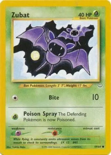 Zubat 059  - Unlimited Neo Revelation - Common Neo Revelation Pokemon Single  Squirtle Squad Card Shop.