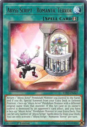 Abyss Script - Romantic Terror (LED3-EN047) - Legendary Duelists: White Dragon Abyss 1st Edition Legendary Duelists: White Dragon Abyss Yugioh Single  Squirtle Squad Card Shop.