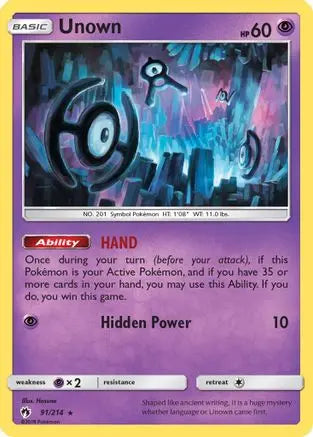 Unown (91) (91) 091/214  - Reverse Holofoil SM  Lost Thunder - Rare