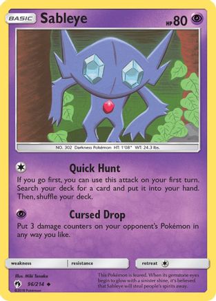 Sableye 096  SM  Lost Thunder - Uncommon SM - Lost Thunder Pokemon Single  Squirtle Squad Card Shop.
