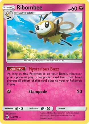 Ribombee 146/214  - Reverse Holofoil SM  Lost Thunder - Rare SM - Lost Thunder Pokemon Single  Squirtle Squad Card Shop.