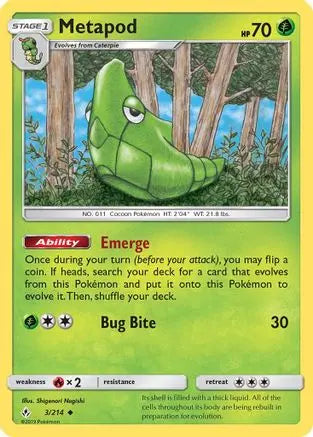 Metapod 003/214 - SM  Unbroken Bonds - Uncommon SM - Unbroken Bonds Pokemon Single  Squirtle Squad Card Shop.