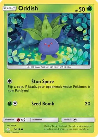 Oddish 005/214 - SM  Unbroken Bonds - Common SM - Unbroken Bonds Pokemon Single  Squirtle Squad Card Shop.