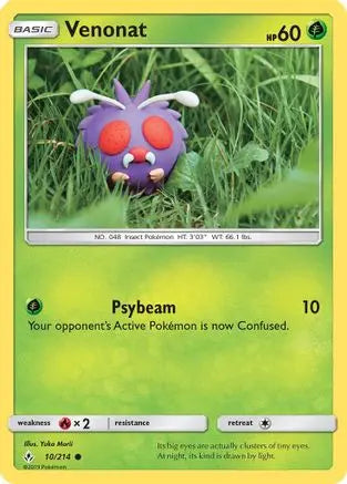 Venonat 010/214 - SM  Unbroken Bonds - Common SM - Unbroken Bonds Pokemon Single  Squirtle Squad Card Shop.