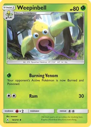 Weepinbell 014/214 - SM  Unbroken Bonds - Uncommon SM - Unbroken Bonds Pokemon Single  Squirtle Squad Card Shop.