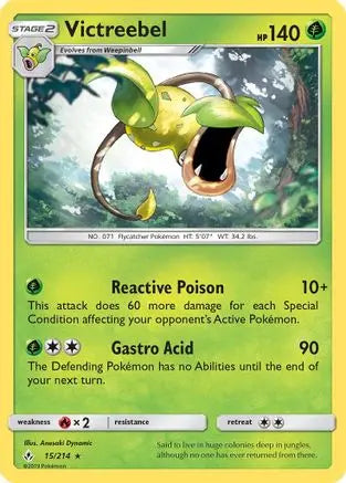 Victreebel 015/214 - SM  Unbroken Bonds - Rare SM - Unbroken Bonds Pokemon Single  Squirtle Squad Card Shop.