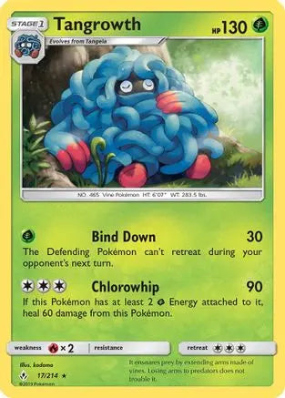Tangrowth 017/214 - SM  Unbroken Bonds - Rare SM - Unbroken Bonds Pokemon Single  Squirtle Squad Card Shop.