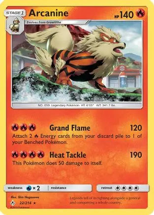 Arcanine 022/214 - Holofoil SM  Unbroken Bonds - Holo Rare SM - Unbroken Bonds Pokemon Single  Squirtle Squad Card Shop.