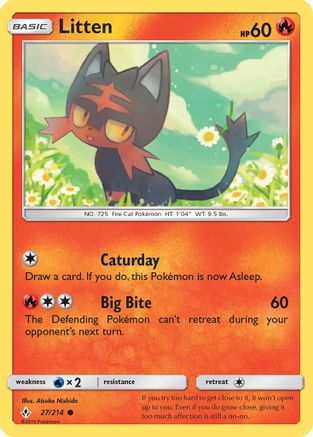 Litten (27) (27) 027  - Reverse Holofoil SM  Unbroken Bonds - Common SM - Unbroken Bonds Pokemon Single  Squirtle Squad Card Shop.