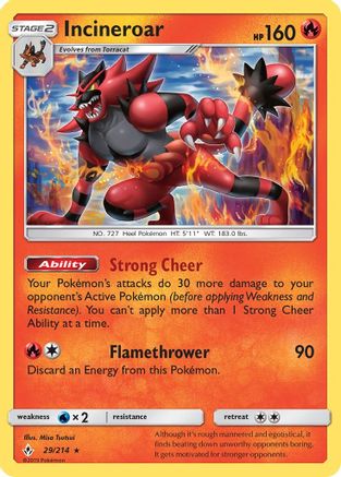 Incineroar 029/214  SM  Unbroken Bonds - Rare SM - Unbroken Bonds Pokemon Single  Squirtle Squad Card Shop.