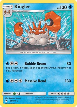 Kingler  - Reverse Holofoil SM  Unbroken Bonds - Rare SM - Unbroken Bonds Pokemon Single  Squirtle Squad Card Shop.