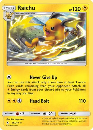 Raichu 055  SM  Unbroken Bonds - Rare SM - Unbroken Bonds Pokemon Single  Squirtle Squad Card Shop.