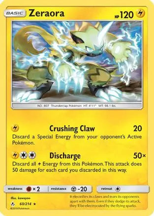 Zeraora 060/214  SM  Unbroken Bonds - Rare SM - Unbroken Bonds Pokemon Single  Squirtle Squad Card Shop.