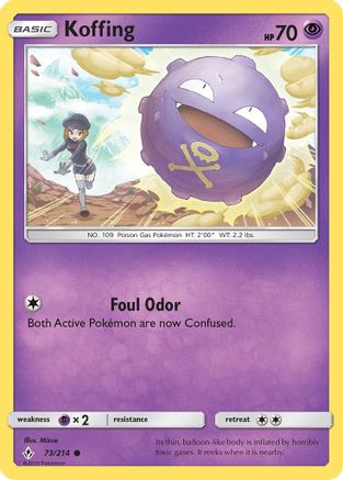 Koffing 073/214  SM  Unbroken Bonds - Common SM - Unbroken Bonds Pokemon Single  Squirtle Squad Card Shop.