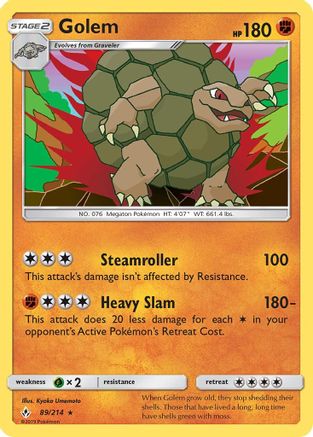 Golem 89/214 – Unbroken Bonds – Holo Rare Pokémon Card