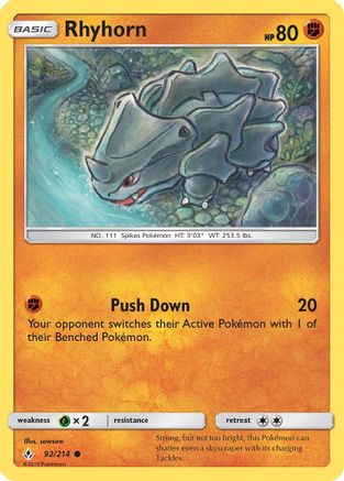 Rhyhorn 92/214 – Unbroken Bonds – Common Pokémon Card
