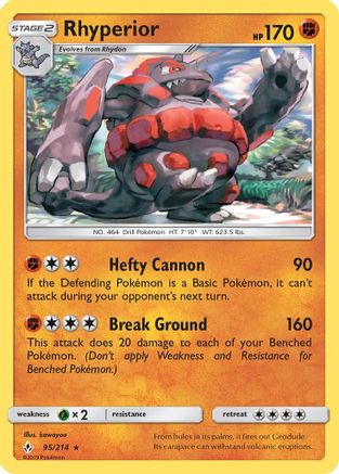 Rhyperior 095/214  - Reverse Holofoil SM  Unbroken Bonds - Rare SM - Unbroken Bonds Pokemon Single  Squirtle Squad Card Shop.