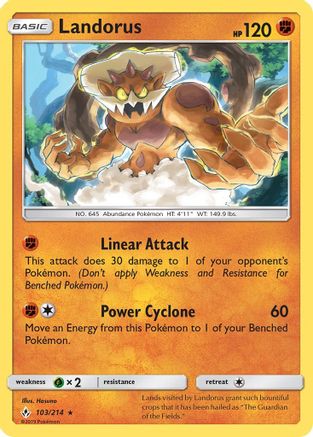 Landorus 103  - Reverse Holofoil SM  Unbroken Bonds - Holo Rare SM - Unbroken Bonds Pokemon Single  Squirtle Squad Card Shop.