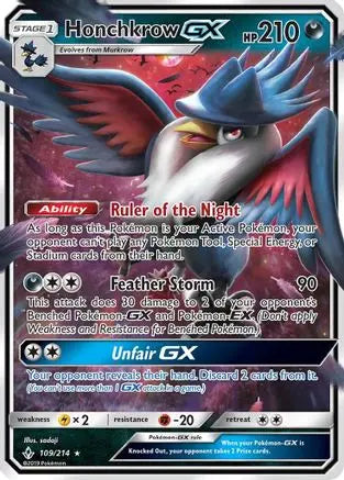 Honchkrow GX 109  - Holofoil SM  Unbroken Bonds - Ultra Rare SM - Unbroken Bonds Pokemon Single  Squirtle Squad Card Shop.