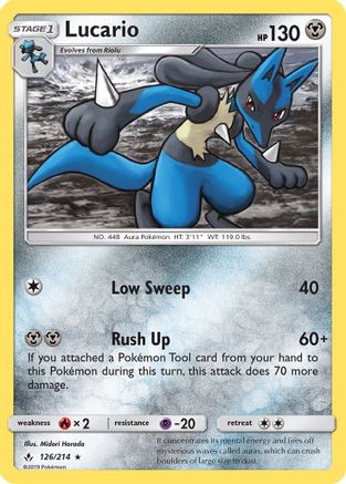 Lucario 126  - Reverse Holofoil SM  Unbroken Bonds - Holo Rare SM - Unbroken Bonds Pokemon Single  Squirtle Squad Card Shop.