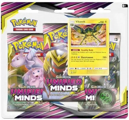 Unified Minds 3 Pack Blister [Vikavolt] SM - Unified Minds Pokemon Sealed  Squirtle Squad Card Shop.